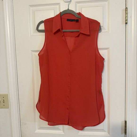 Attention Red & Orange Sleeveless Button-Up Top – Size Large, EUC, Lightweight - Picture 1 of 3